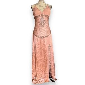 Sue Wong Nocturne Pink Silk Beaded Dress Embellished Gown Size 14